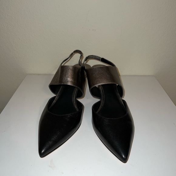 Brian Atwood black/gray metallic leather kitten heel Slingback shoes Sz 10 - Picture 3 of 8